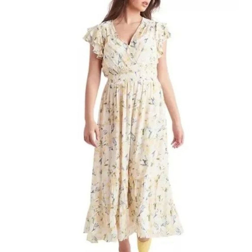 Yellow Floral Wrap Midi Dress - Women's Summer Dress